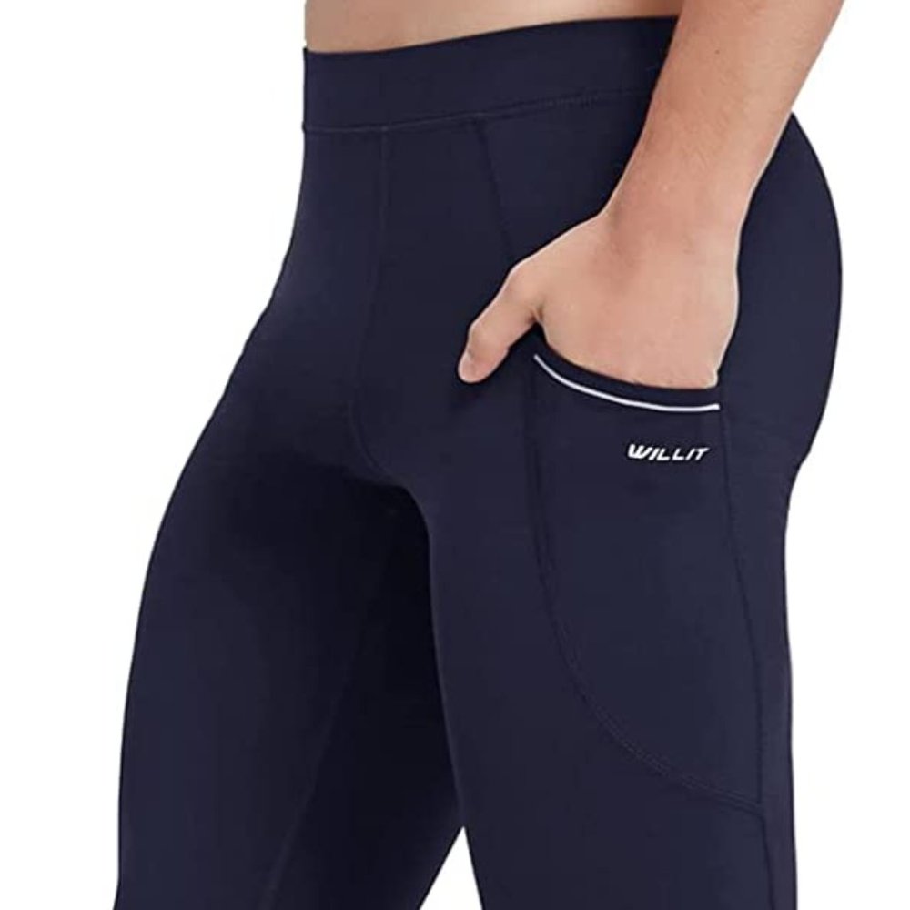 Willit - NAVY Men's Active Compression Leggings for Running, Yoga, Workout etc.